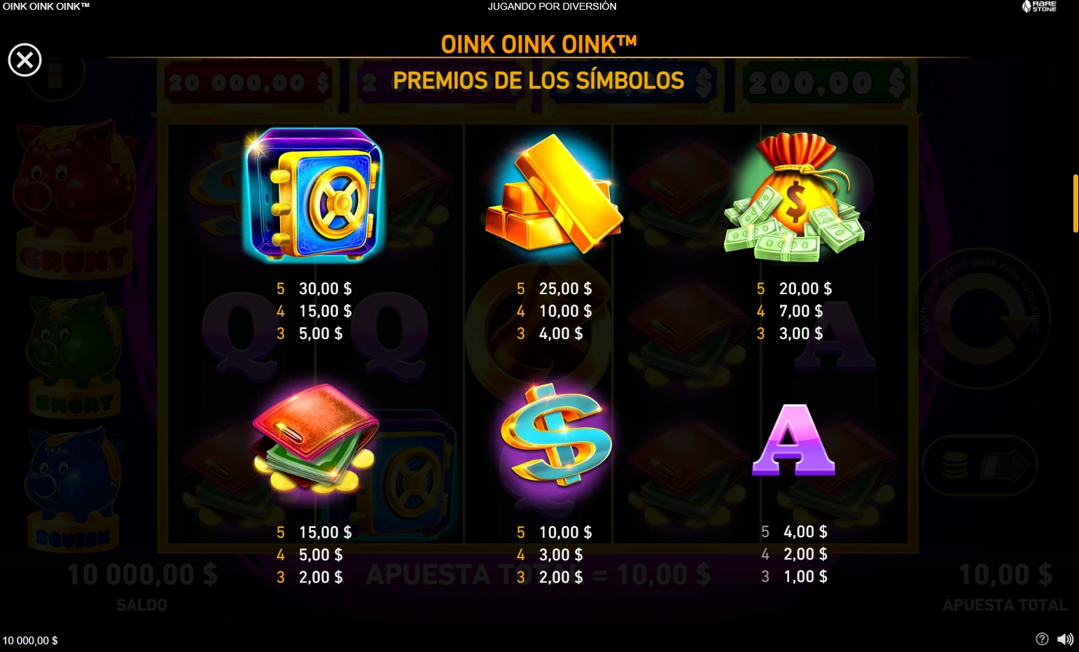 Tabla de pagos de Oink Oink Oink